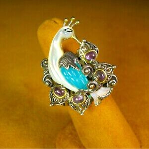 Barbara Bixby peacock 14k & sterling silver ring size 10